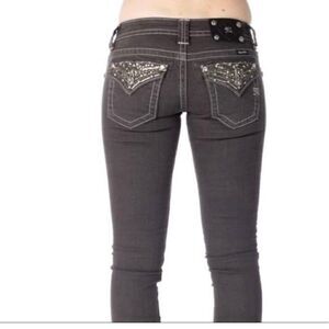 Miss Me Faded Gray Black Wash Embellished Skinny Jeans Size 28